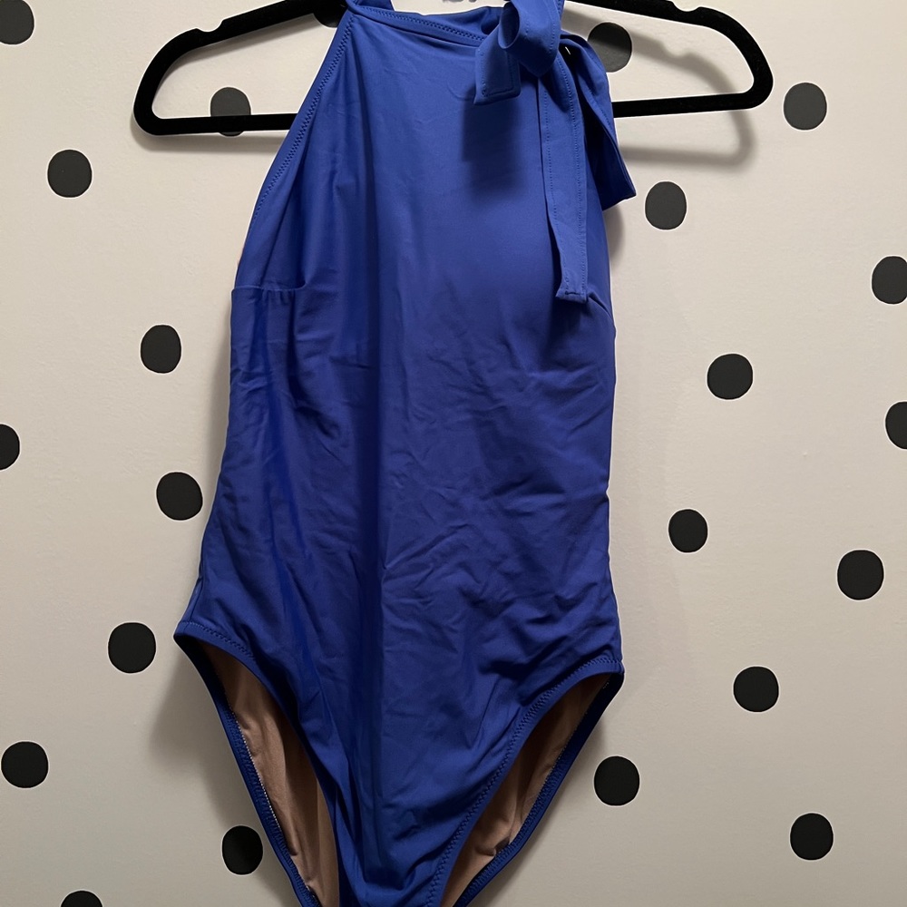 JCREW blue one piece swim with bow